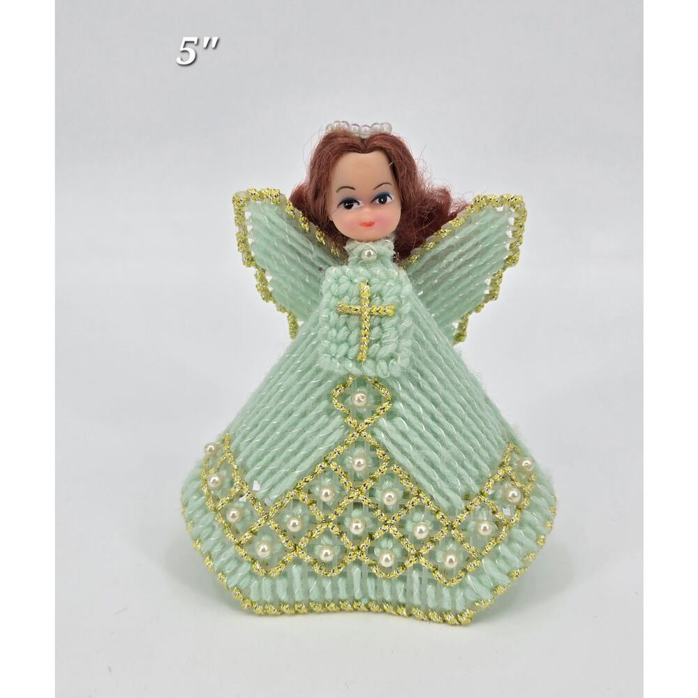 Vintage Handmade Yarn Needle Point‎ Angel Doll  Tree Topper